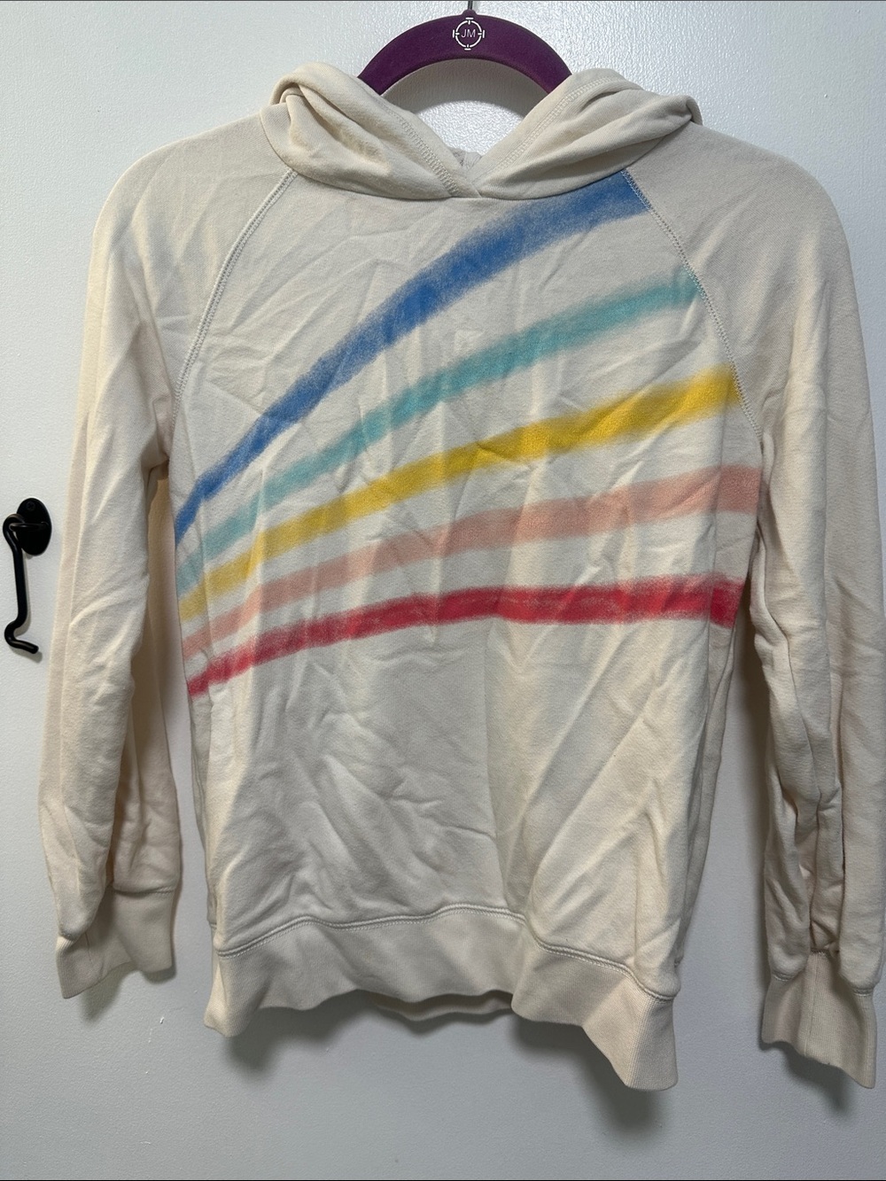 GAP Kids Cream Hoodie with Rainbow Stripes size 10